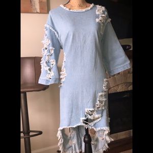 Distressed jean dress light blue
